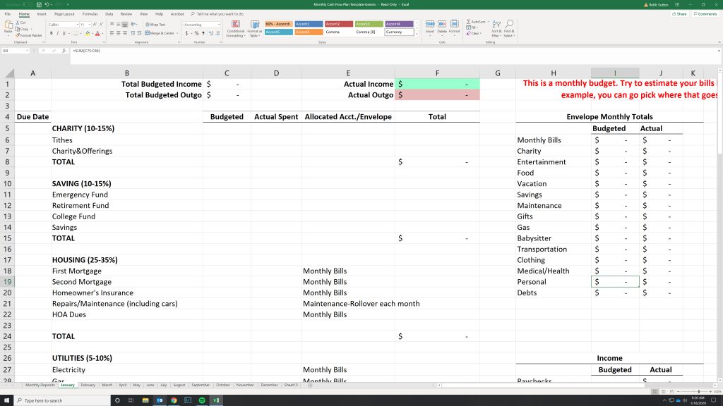 monthly budget spreadsheet template